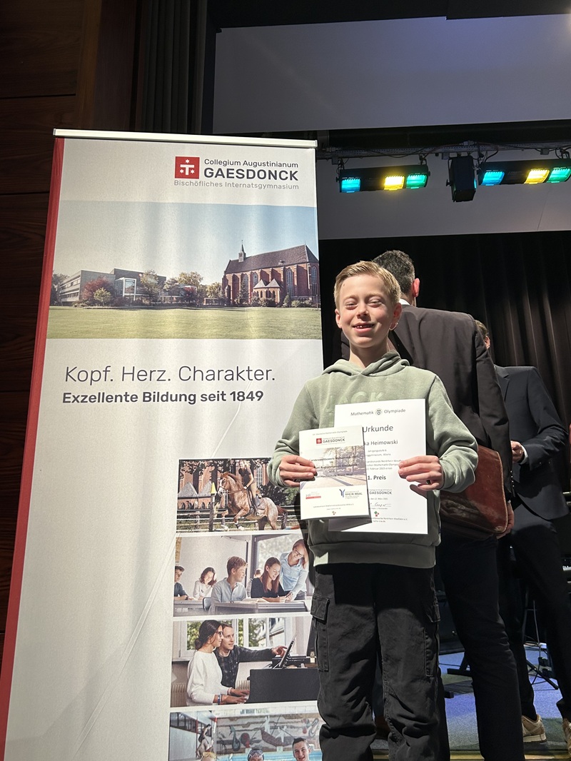 Mika Heimowski gewinnt 1. Platz bei der Matheolympiade in der Landesrunde NRW